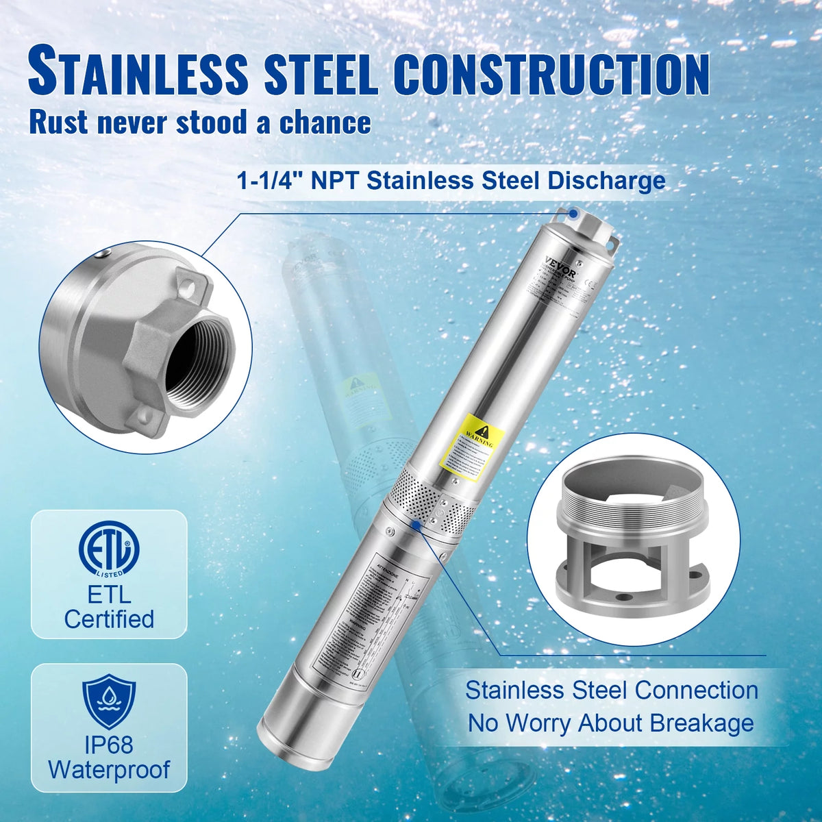 3HP 230V 37GPM 640 ft Head 4 inch Stainless Steel Submersible Pump V903