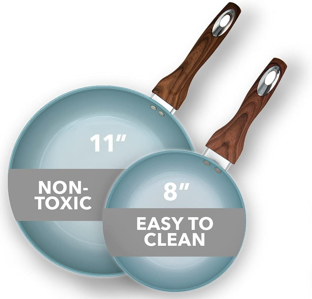 Aluminum Nonstick Ceramic Frying Pan Set 8 Inch and 11 Inch Green L756916