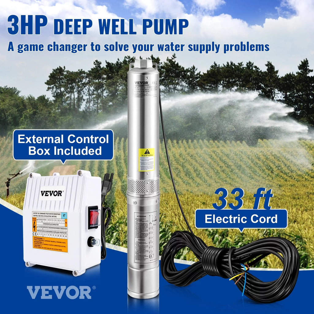 3HP 230V 37GPM 640 ft Head 4 inch Stainless Steel Submersible Pump V903