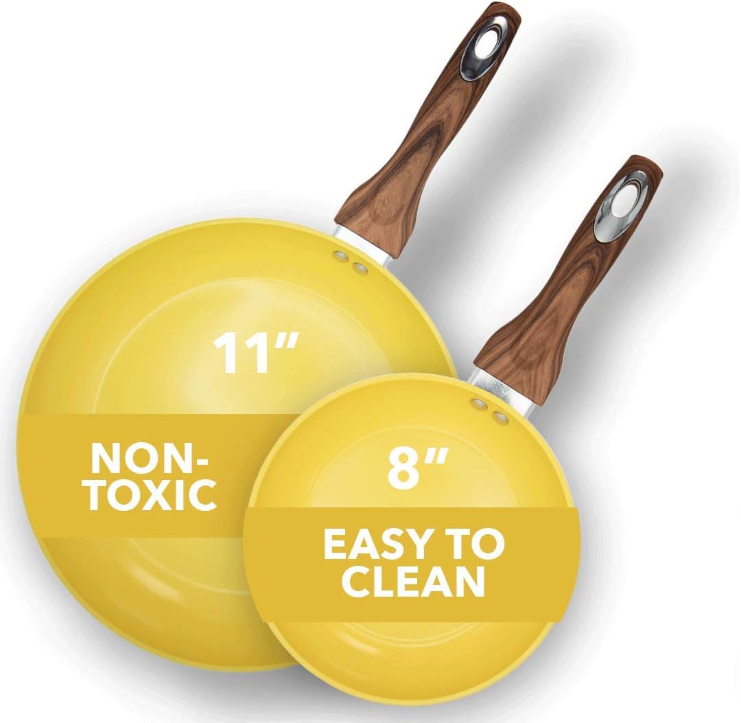 Aluminum Nonstick Ceramic Frying Pan Set 8 Inch and 11 Inch Green L756916