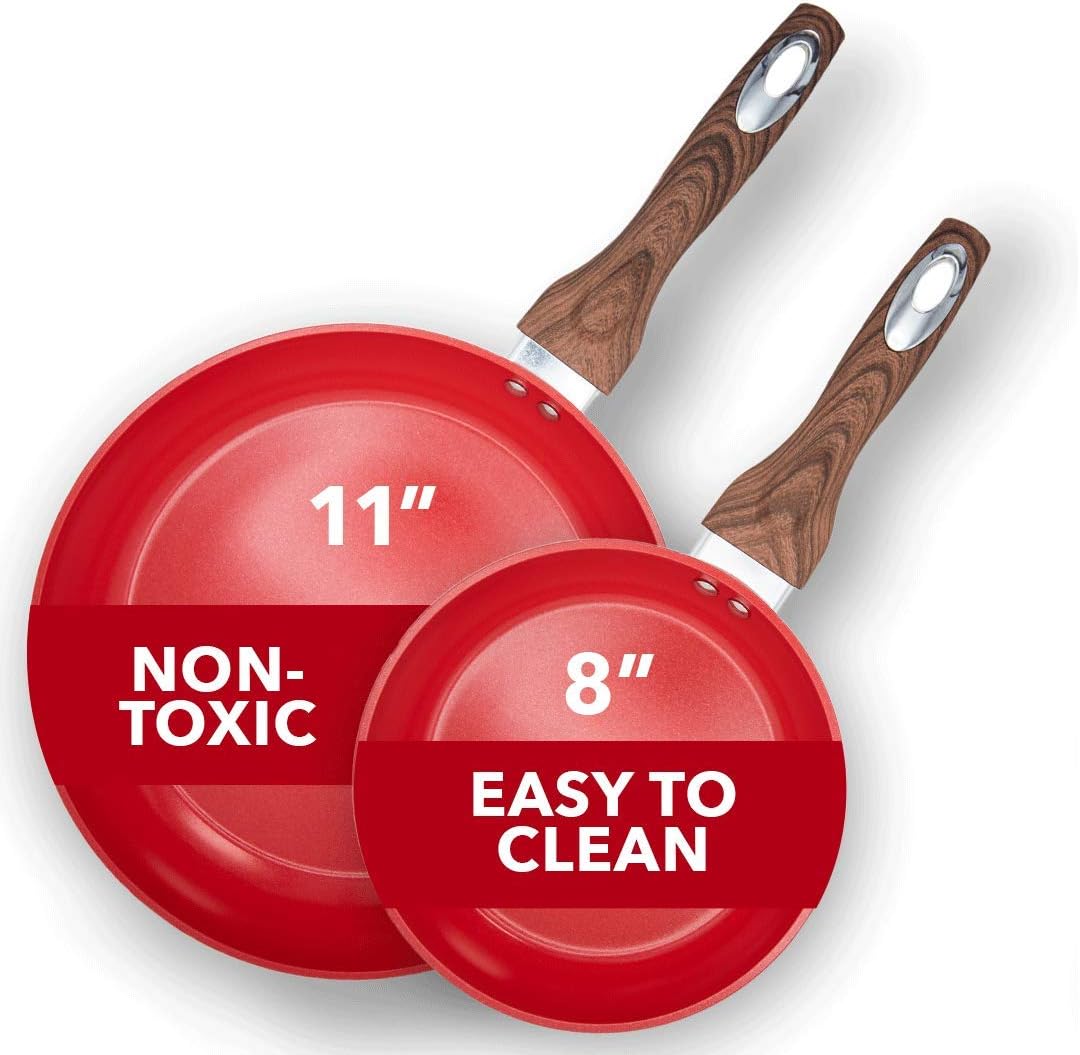 Aluminum Nonstick Ceramic Frying Pan Set 8 Inch and 11 Inch Green L756916