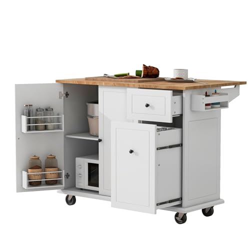 Kitchen Cart with Wood Top, 4 Drawers, Open Shelves and Door O16779