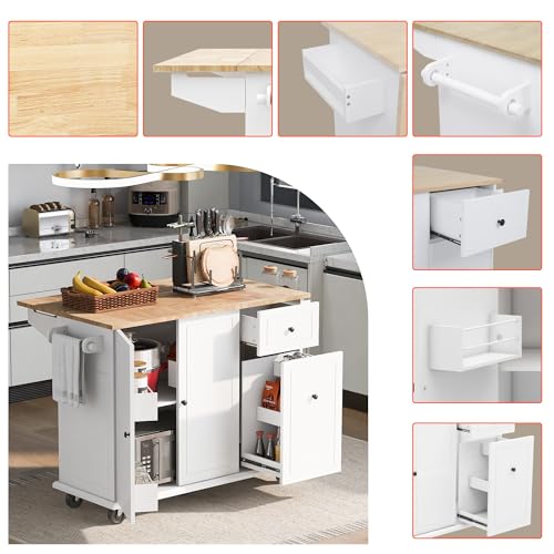 Kitchen Cart with Wood Top, 4 Drawers, Open Shelves and Door O16779