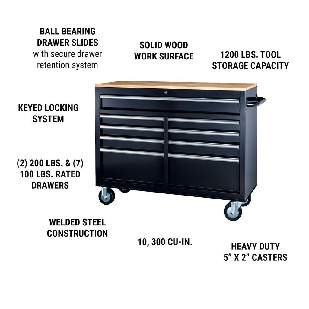 Black 9-Drawer Mobile Storage Cabinet with Solid Wood Top G8180