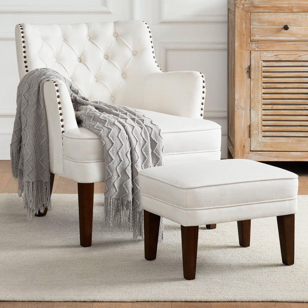 Beige Accent Chair with Ottoman Set N402