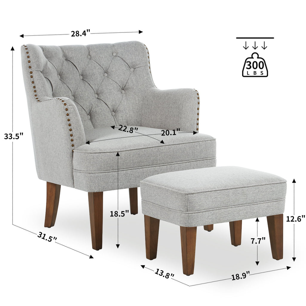 Beige Accent Chair with Ottoman Set N402