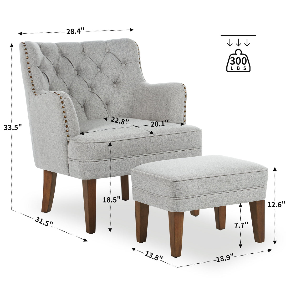 Beige Accent Chair with Ottoman Set N402