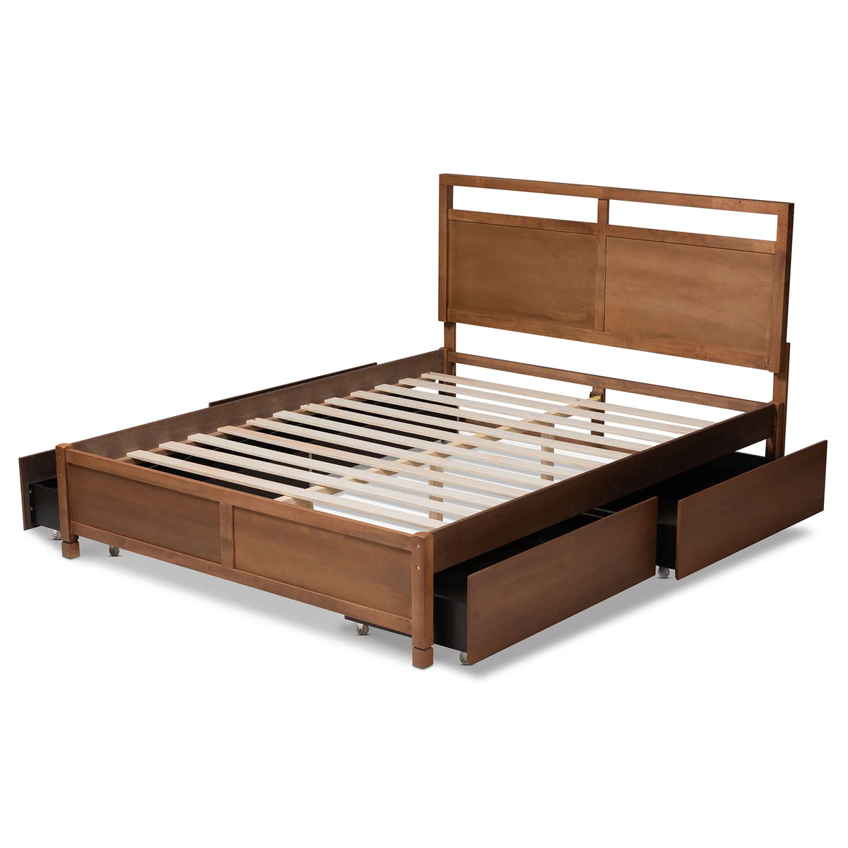 Walnut Brown Wood King Size 4-Drawer Platform Storage Bed B6337
