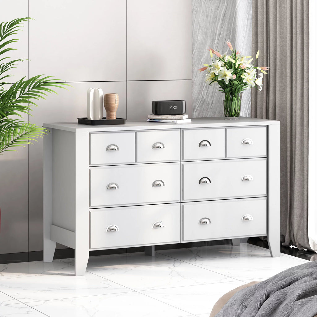 White 6 Drawer Faux Wood Double Dresser B85608