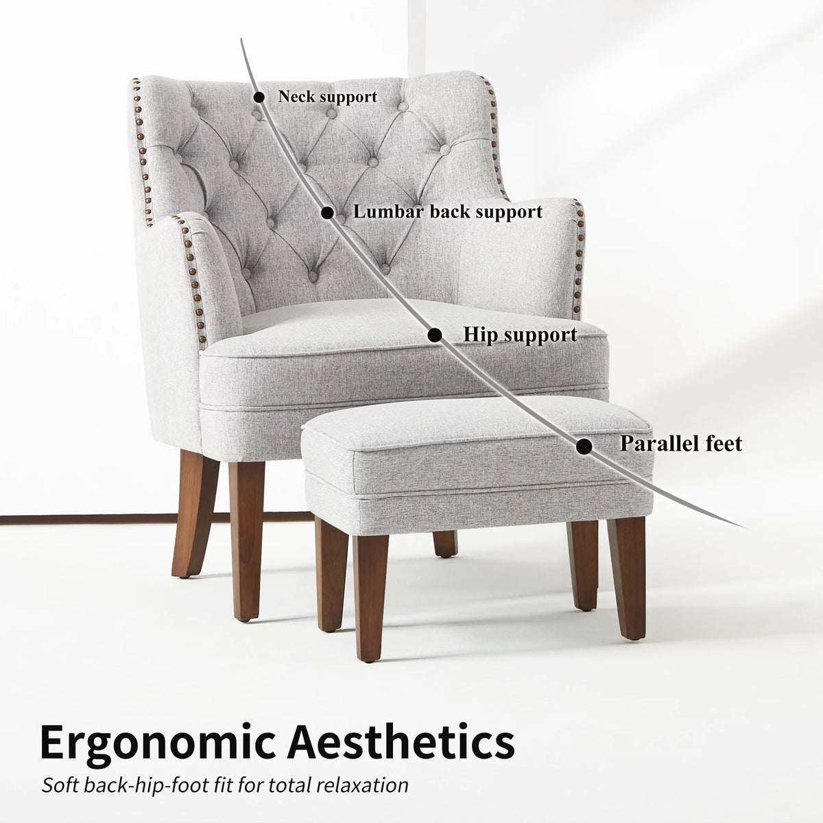 Beige Accent Chair with Ottoman Set N402