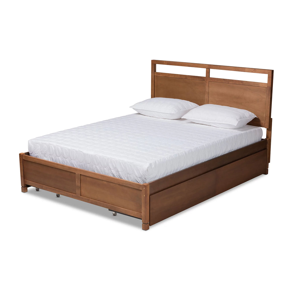 Walnut Brown Wood King Size 4-Drawer Platform Storage Bed B6337