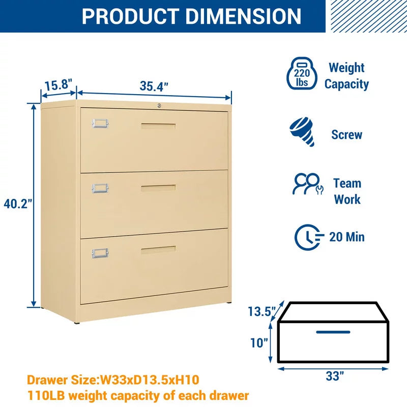 3 Drawer Lockable Metal File Cabinet L87922