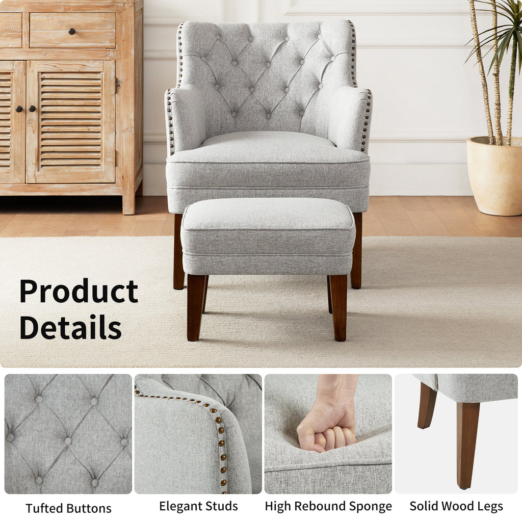 Beige Accent Chair with Ottoman Set N402