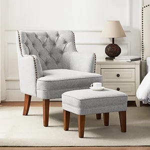 Beige Accent Chair with Ottoman Set N402