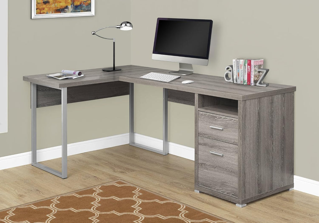 80L Dark Taupe L-Shaped Corner Desk with File Cabinet H55419