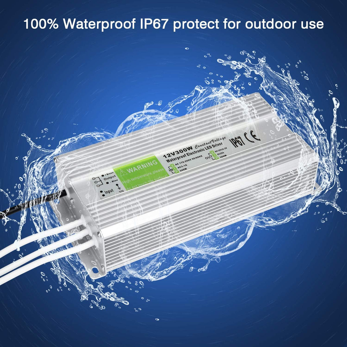 5 Pack Waterproof IP67 LED Power Supply Driver Transformer 300W 110V AC to 12V DC Low Voltage Output with 3-Prong Plug 3.3 Feet Cable M6425
