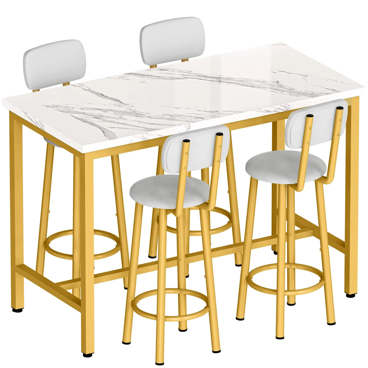 Faux Marble Counter Height Dining Table Set with 4 PU Upholstered Stools L497