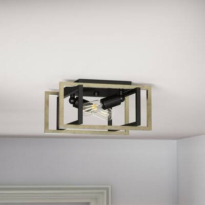 Black/Aged Brass Accents 2-Light Rectangle Flush Mount Fixture G9860