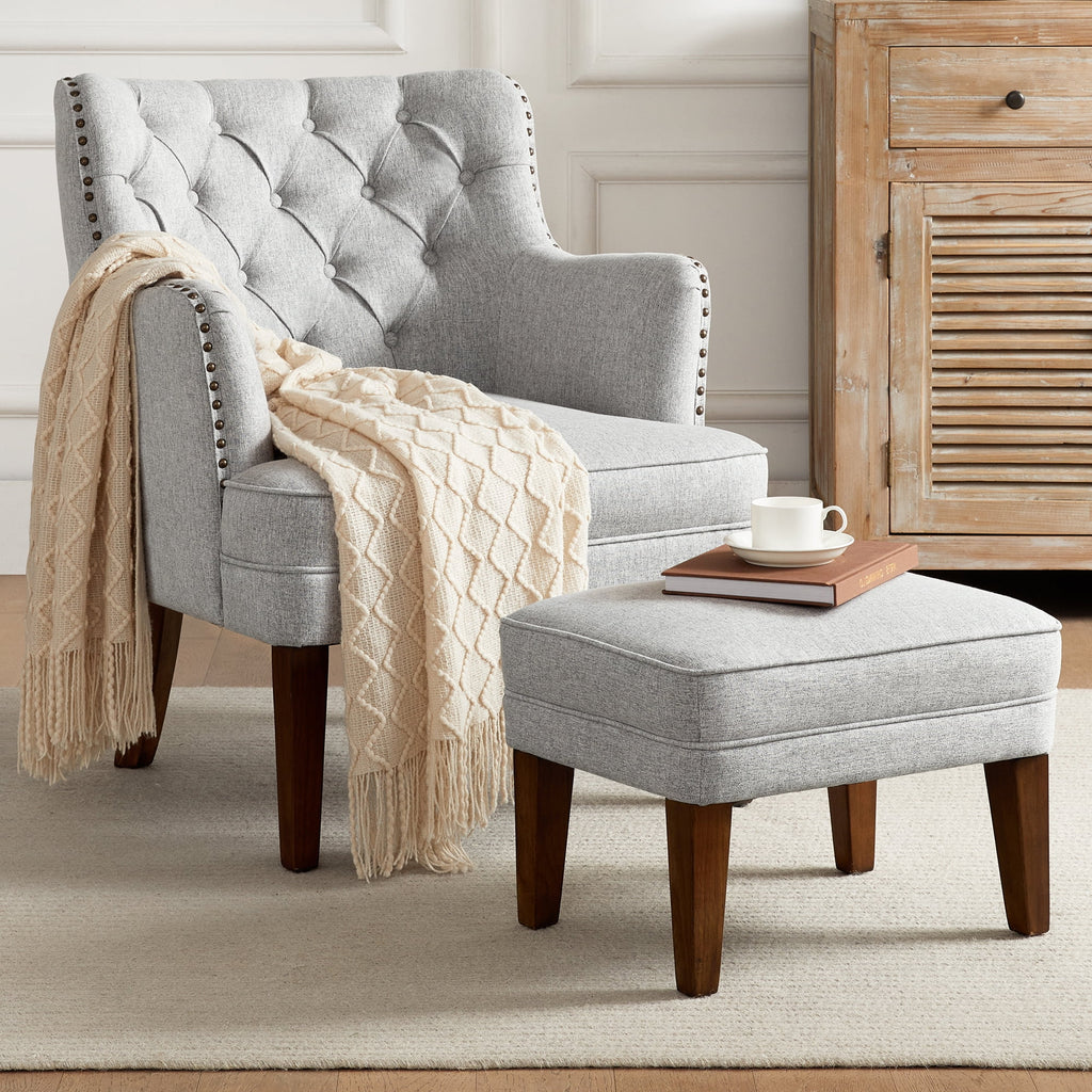 Beige Accent Chair with Ottoman Set N402