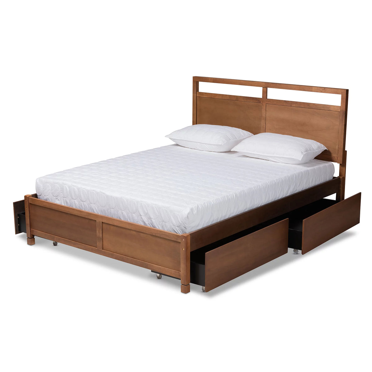 Walnut Brown Wood King Size 4-Drawer Platform Storage Bed B6337