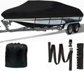 Waterproof Trailerable Runabout Boat Cover with Carrying Bag (20FT-22FT, Black) T83445