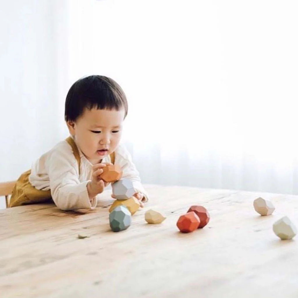 18 Pcs Wooden Colored Stone Stacking Game Building Block L9648