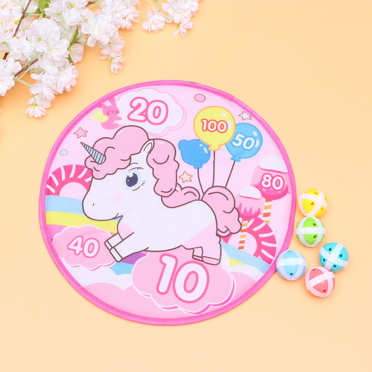 1 Set of Sucker Ball Kids Shooting Sticky Toy Cartoon Round Cloth Dart Board Toy Assorted Color U615