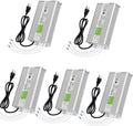 5 Pack Waterproof IP67 LED Power Supply Driver Transformer 300W 110V AC to 12V DC Low Voltage Output with 3-Prong Plug 3.3 Feet Cable M6425