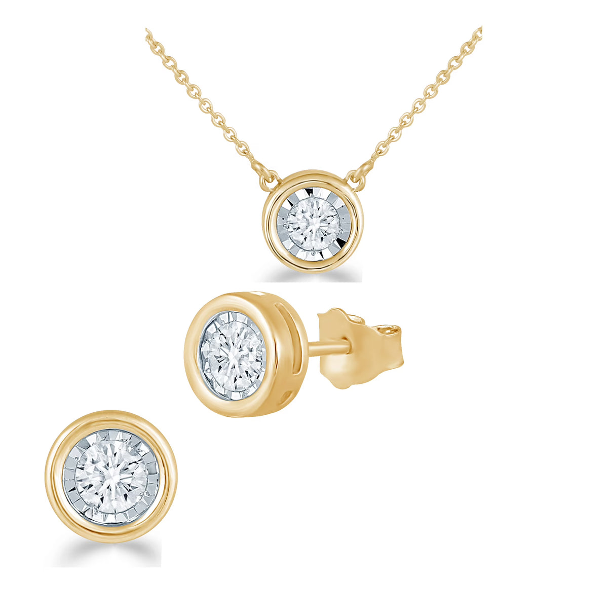 Yellow Gold Natural Round Diamond Pendant Necklace and Earring B29335