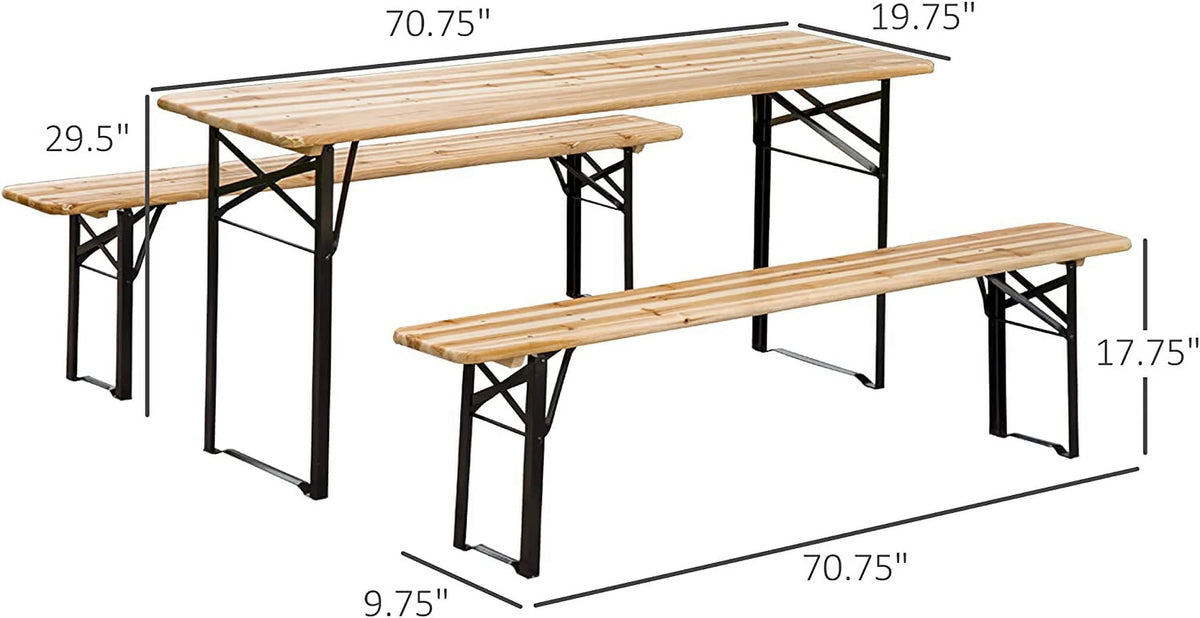 6' Portable Wooden Picnic Table and Bench Set K39467