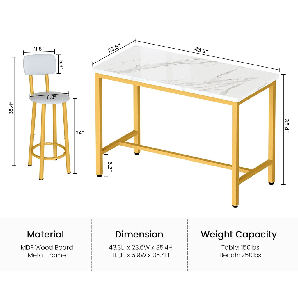 Faux Marble Counter Height Dining Table Set with 4 PU Upholstered Stools L497