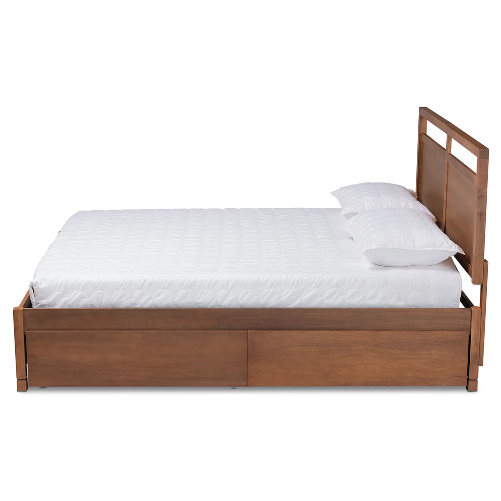 Walnut Brown Wood King Size 4-Drawer Platform Storage Bed B6337