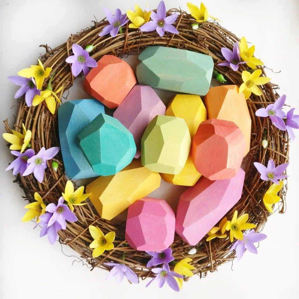 18 Pcs Wooden Colored Stone Stacking Game Building Block L9648