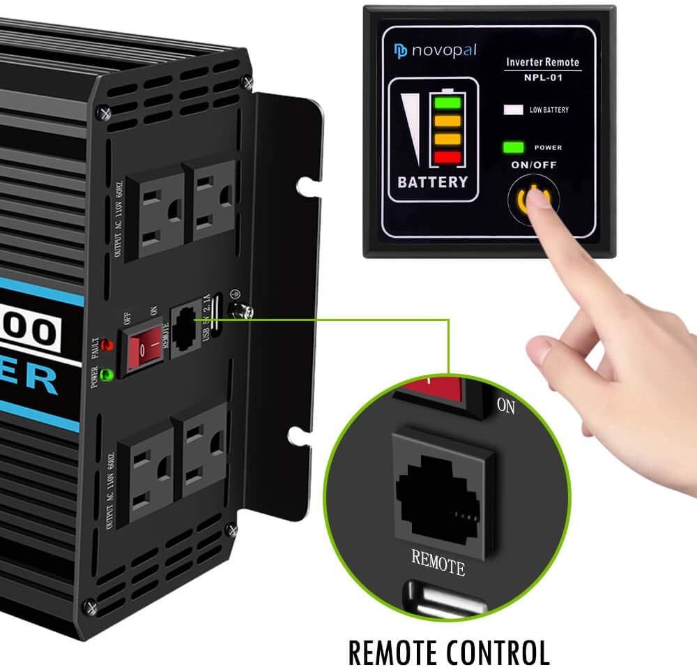 Pure Sine Wave Power Inverter 1000 Watt 12V DC to 110V AC Converter with 4 AC Outlets and One USB Port O3559